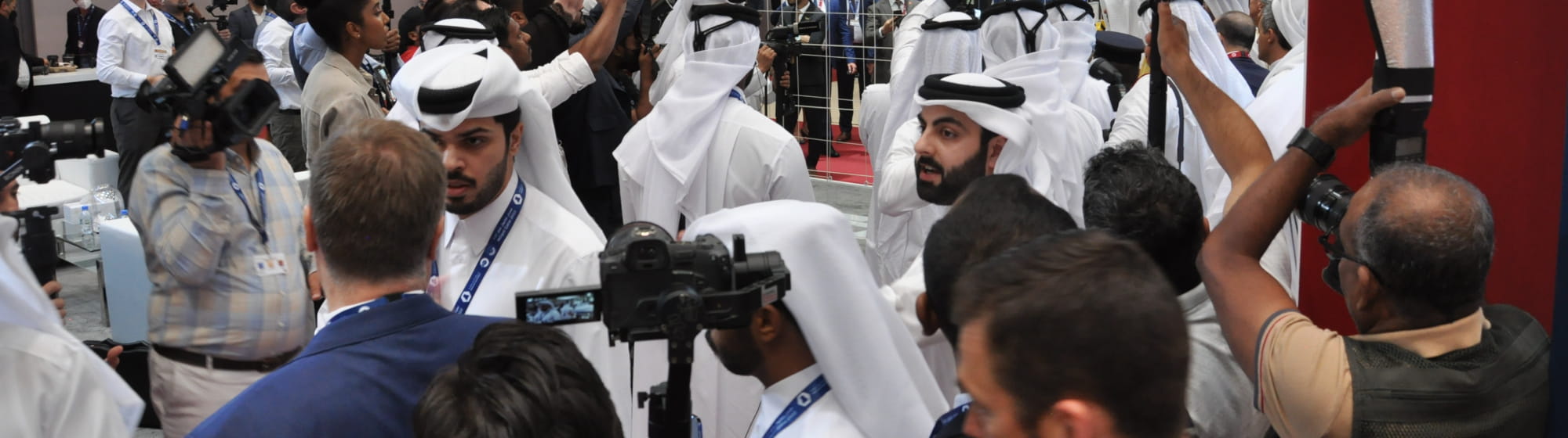 Journalists and exhibitors at Milipol Qatar