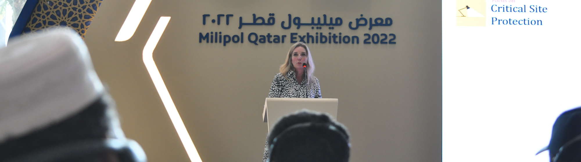 An international speaker delivering a conference at Milipol Qatar