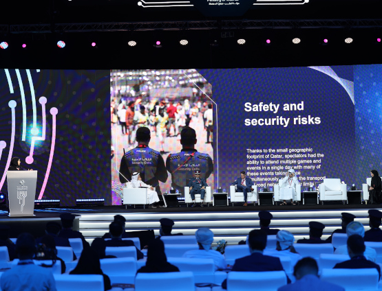 Panel discussion on safety and security risks at Milipol Qatar 2024 - IA Conference Summit, with speakers on stage and audience seated