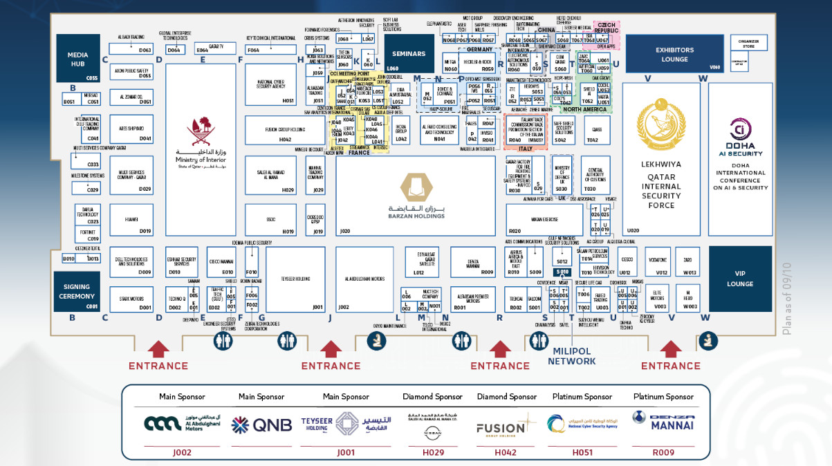Milipol Qatar 2026 Floor Plan with stands and exhibitors