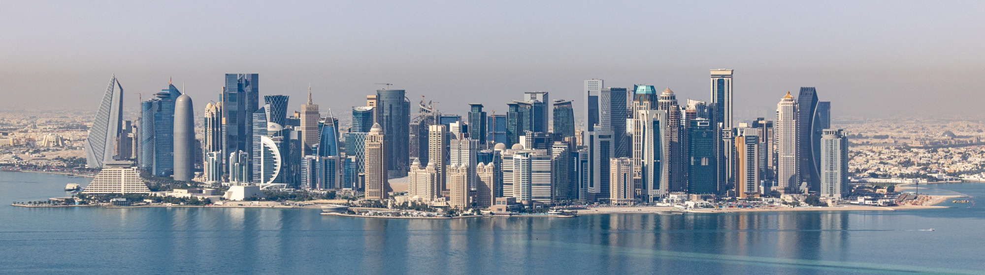 View of Doha's skyline with business buildings and hotels