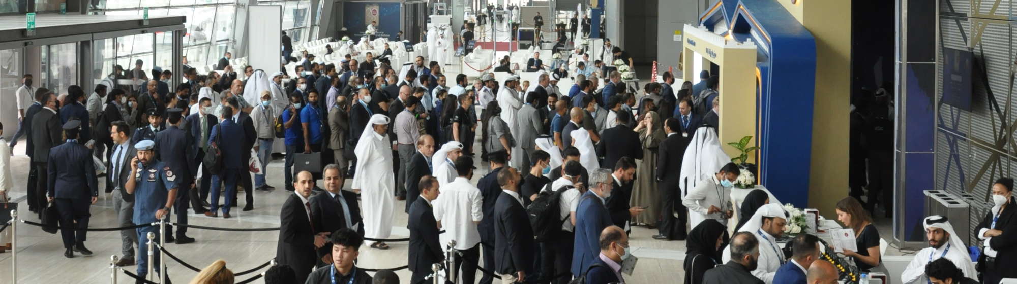 Entrance of Milipol Qatar with welcome desks