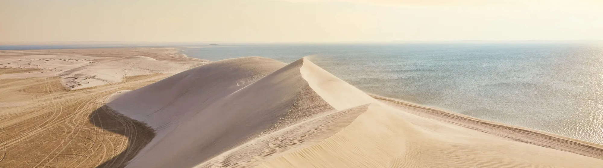 View of Khor Al Adaid, the inlan sea in Qatar from sand dunes