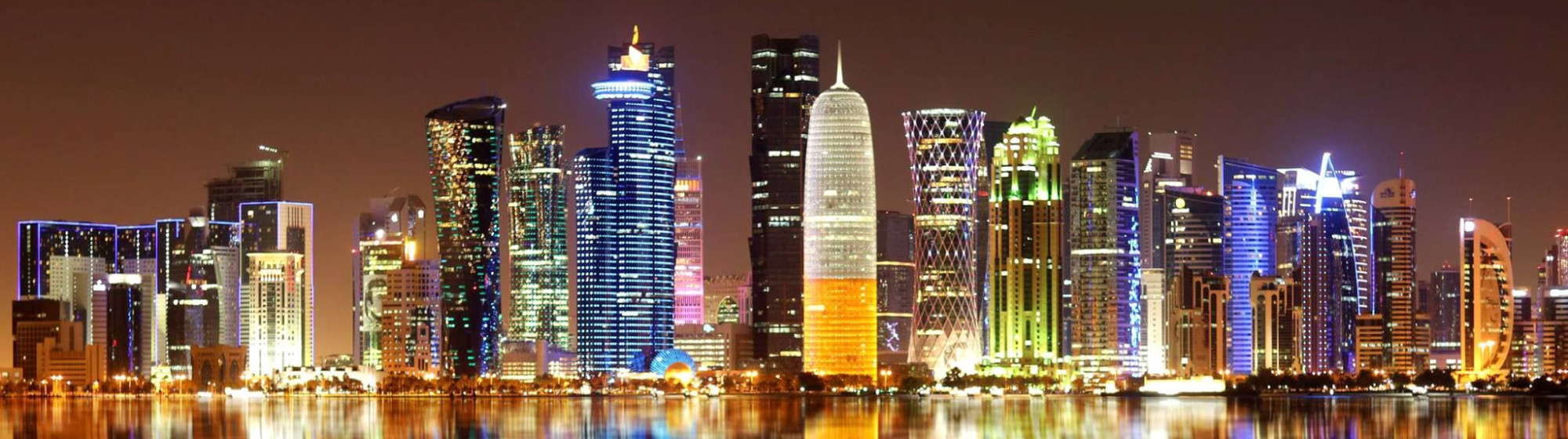 View of the Doha's skyline by night