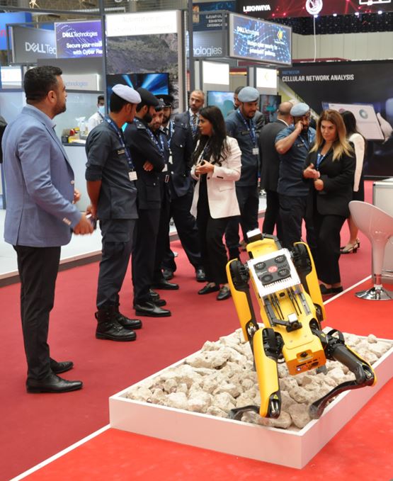 Demonstration of a robot in front of Milipol Qatar attendees